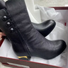 富贵鸟女鞋真皮中筒靴女新款加绒粗跟短靴子女秋季妈妈鞋高跟鞋马丁靴女 黑色（单里）跟高6cm 37 实拍图