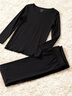 浪莎秋衣秋裤女莫代尔棉薄款秋冬季美体显瘦保暖内衣套装打底衫黑色 实拍图