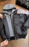 良茨胖子假两件PU羽绒外套男士秋冬加绒加厚棉衣宽松大码工装冲锋夹克 黑色（升级高品质PU加绒加厚款） L 110-130斤 实拍图