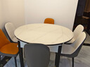 奥利克丝 亮光岩板餐桌椅组合 现代简约实木餐桌可伸缩折叠圆桌吃饭桌子 亮光雪山白-黑白框架轻奢皮椅款 1.35米 一桌六椅【12MM加厚岩板】 实拍图
