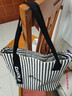 鹏境2025新款帆布手提单肩包包女时尚条纹大容量购物袋休闲通勤托特包 飘带条纹【经典黑】 实拍图