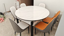 奥利克丝 亮光岩板餐桌椅组合 现代简约实木餐桌可伸缩折叠圆桌吃饭桌子 亮光雪山白-黑白框架轻奢皮椅款 1.35米 一桌六椅【12MM加厚岩板】 实拍图