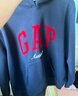盖璞（GAP）女装春款撞色Logo宽松抓绒套头连帽衫卫衣上衣792499 海军蓝 S (160/84A) 亚洲尺码 实拍图