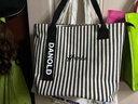 鹏境2025新款帆布手提单肩包包女时尚条纹大容量购物袋休闲通勤托特包 飘带条纹【经典黑】 实拍图