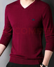 恒源祥100%纯羊毛男士V领薄款修身针织衫毛衣15001002 深红 180/96A  实拍图
