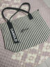 鹏境2025新款帆布手提单肩包包女时尚条纹大容量购物袋休闲通勤托特包 飘带条纹【经典黑】 实拍图