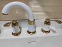 九思睿达水龙头三孔面盆分体式冷热洗脸盆欧式金色三件套四件套精铜双把 白金色三件套 实拍图