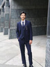 啄木鸟西服套装男士商务修身西装职业正装小西服男伴郎新郎结婚礼服外套 二扣藏青外套+西裤+领带 XL 【115-125斤】 实拍图