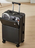 袋鼠多功能行李箱前置开口大容量旅行箱万向轮拉杆箱学生结实耐用皮箱 高级黑【前开口+多功能】 24英寸 【中途1~4天出行】 实拍图