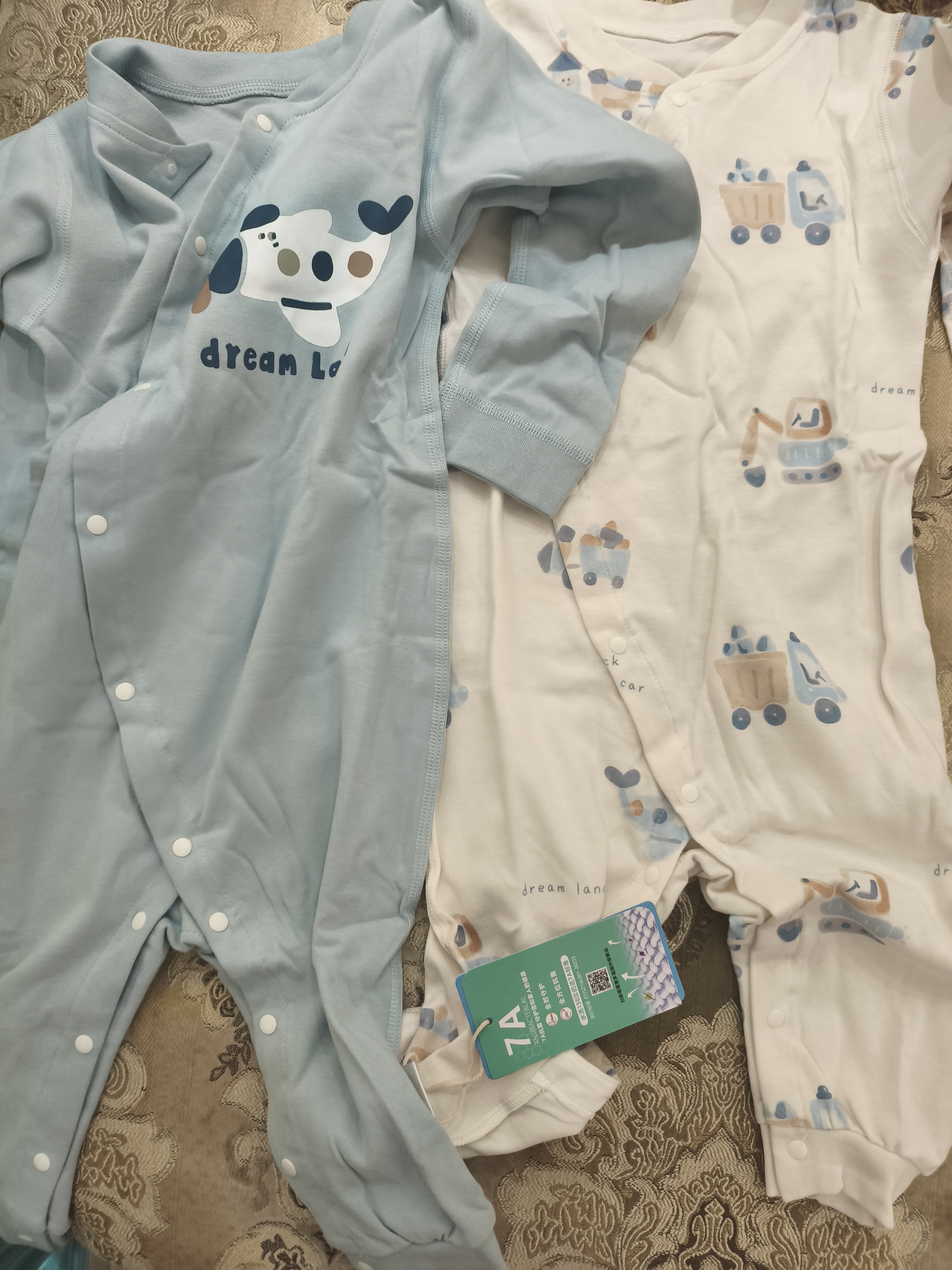 舒贝怡2件装婴儿衣服新生儿连体衣男女满月哈衣春秋周岁爬爬服 90cm 实拍图
