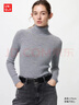 优衣库女装精纺美利奴羊毛罗纹两翻领针织衫/长袖毛衣478337 03 灰色 L 实拍图