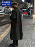 棉致中长款风衣外套男生秋冬季英伦风痞帅呢子大衣高档加棉保暖外套 黑色【加棉款】 3XL 【160-180斤】 实拍图