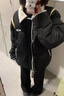 简轻逸短款黑色棉服女士外套冬季高级感新款棉袄小个子羽绒棉衣洋气大码 日系翻领刺绣拼接可爱风棉服 M 【建议85-125斤】 实拍图