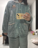 芬腾睡衣女珊瑚绒秋冬季新款休闲长袖开衫保暖翻领长裤家居服套装新年 灰绿 XL 实拍图
