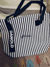 鹏境2025新款帆布手提单肩包包女时尚条纹大容量购物袋休闲通勤托特包 飘带条纹【经典黑】 实拍图