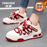 唐狮（TonLion）女鞋冬季鞋子女厚底板鞋女士休闲老爹鞋女款运动鞋 白红加绒37 实拍图