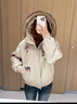 F426【赵露思同款】25年冬季新款美式复古连帽毛领派克服 灰白色 M 实拍图