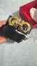 菲拉格慕（Ferragamo）腰带男士商务双面板扣皮带牛皮 3.5CM宽 圣诞礼物 送男友礼盒装 675542 714423 黑蓝荔枝纹-金扣 实拍图