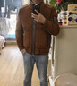 罗蒙（ROMON）高端头层牛皮真皮夹克皮毛一体男士短款翻领免烫保暖加绒皮草外套 JY-25185-浅棕 XL 晒单实拍图