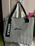 鹏境2025新款帆布手提单肩包包女时尚条纹大容量购物袋休闲通勤托特包 飘带条纹【经典黑】 实拍图