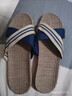 超火酷亚麻拖鞋男夏季家用情侣家居室内木地板厚底防滑凉拖鞋女夏天外穿 2012蓝色 44-45 实拍图