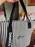 鹏境2025新款帆布手提单肩包包女时尚条纹大容量购物袋休闲通勤托特包 飘带条纹【经典黑】 实拍图