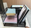 得力（deli）多功能金属网材组合式文件框/盘/栏书立办公用品桌面档案收纳盒多层资料架置物架带笔筒黑色PB103 实拍图
