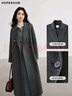 红袖高级感超好看毛呢大衣冬季新款女装100%绵羊毛质感保暖双面呢外套 烟灰056 S 实拍图