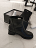 达芙妮2023年秋冬款圆头厚底显高显瘦时装靴休闲简约短靴女 黑色 38  实拍图