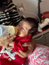 童泰（TONGTAI）婴儿连体衣秋冬季纯棉保暖宝宝衣服喜庆新年装蝴蝶哈衣红b52cm 实拍图