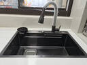 摩恩阳光系列厨房水槽大单槽洗菜盆一体盆304不锈钢台上中下家用洗碗水池 四孔集渣黑色水槽-圆形抽拉顶配 65*46CM 实拍图