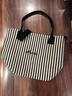 鹏境2025新款帆布手提单肩包包女时尚条纹大容量购物袋休闲通勤托特包 飘带条纹【经典黑】 实拍图
