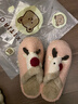 细细条（XIXITIAO）一家三口毛毛鞋男女冬季创意可爱圣诞麋鹿亲子包头棉拖鞋 粉红色【软萌麋鹿】 38-39【适合36-37的脚】 实拍图