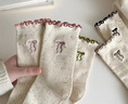 【单双低至1.29】袜子女中筒袜木耳边蝴蝶结点子纱可爱百搭堆堆袜 颜色随机 3双 实拍图