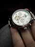 冠琴（GUANQIN）手表男机械表全自动镂空飞轮瑞士品质防水夜光皮带男士双日历手表 银色白面【明星代言】 实拍图