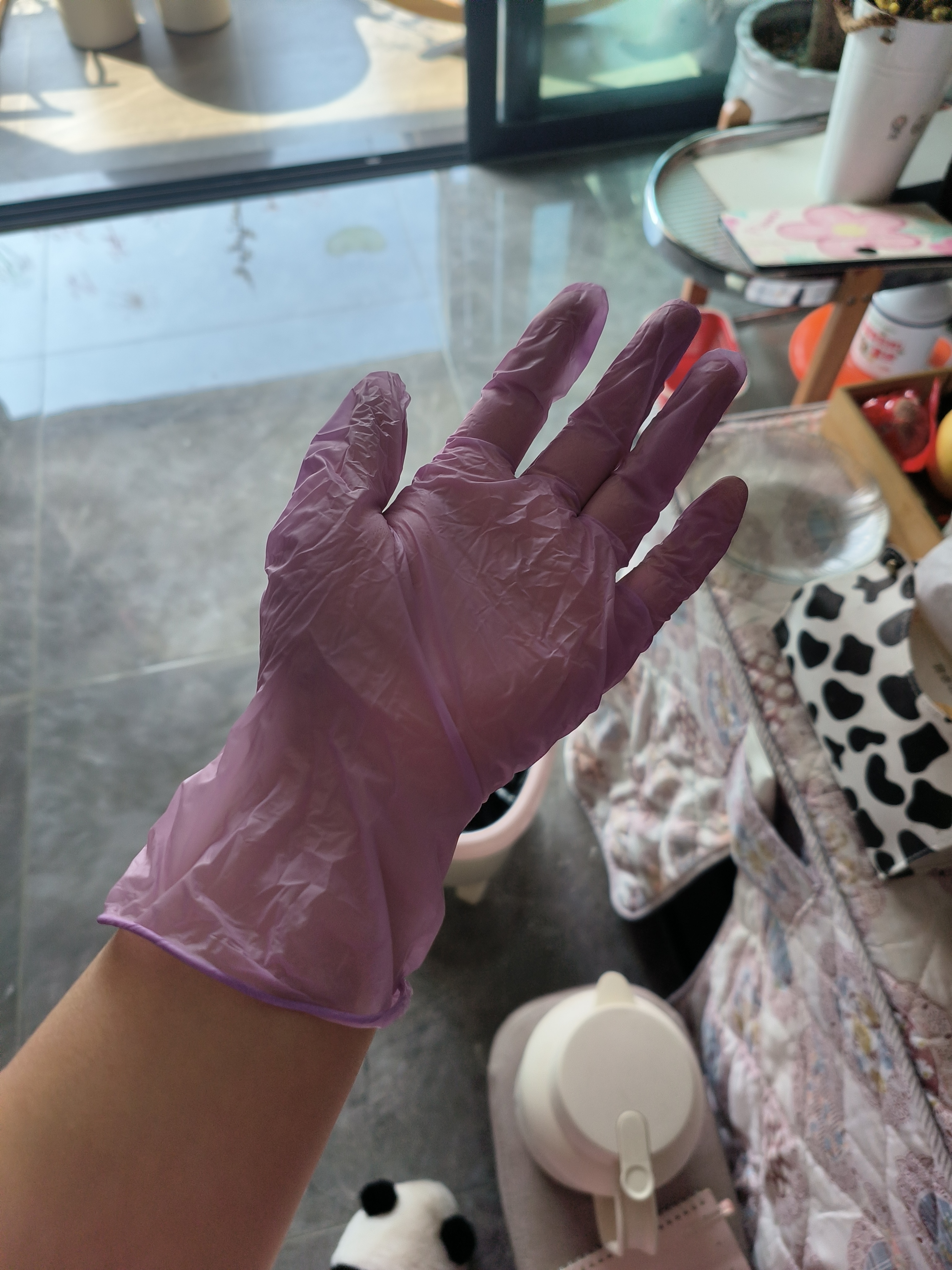 丁腈手套家用防水防油厨房一次性食品级加长加厚餐饮洗碗家务清洁 紫色30只q 【L码】 实拍图