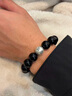 普陀山黑曜石手串足银饰六字箴言五行补水男士手串转运珠护身手串礼物 实拍图