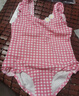 弈姿女童泳衣连体游泳衣小童三角温泉泳装 EZI18G002 粉白格 90cm 实拍图