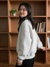 LDBE纽扣拼接格纹立领翻领卫衣女秋冬美式复古设计感独特宽松长袖上衣 白灰色【春秋薄款】 M 80-100斤 实拍图