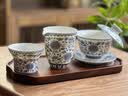 不拙羊脂玉瓷盖碗三件套公道杯茶漏茶具描金青花缠枝莲盖碗公杯过滤组 实拍图