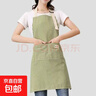 卡慕乐围裙家用工作时尚条纹棉麻围裙家用工作服 厨房罩衣 绿色 均码 实拍图