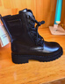 达芙妮马丁靴女厚底新款高跟女靴英伦风短靴皮靴休闲女鞋 黑色加绒 39 实拍图