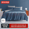 京东京造 植素超柔贡缎 60支长绒棉A类纯棉床单床上四件套 1.5米床 灰蓝 实拍图