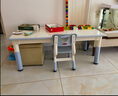 育才儿童桌椅花生桌可升降涂鸦幼儿园学习画画桌宝宝积木玩具游戏桌椅 小蓝鲸长方桌120X60CM 配一椅 实拍图