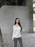 鹿亦萌大U领普拉提训练运动罩衫女遮屁股慵懒宽松蝙蝠袖长袖瑜伽服上衣 白麻灰 XL 实拍图