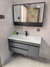 皇生金智能浴室柜陶瓷一体盆洗脸盆柜卫生间卫浴洗漱台简约洗手盆柜组合 轻奢灰+标准镜柜半+陶瓷盆 100cm 实拍图