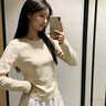 班尼路（Baleno）纯色收腰显瘦长袖t恤女2026春季设计感褶皱修身打底衫正肩上衣服 实拍图