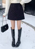 小香风亮片半身裙2026秋季新款高腰显瘦A字裙毛呢包臀裙女 黑色短款 L 实拍图