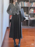 三彩2025秋季新款复古高腰长款伞裙百褶裙半身裙A字裙小个子M 深邃灰 S 155/64A 实拍图