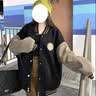 花语志女士外套秋冬小个子百搭短款外套棒球服休闲加厚女装外套夹克韩版 滑板胸章棒球服【黑色】 M 【建议80-90斤】 实拍图